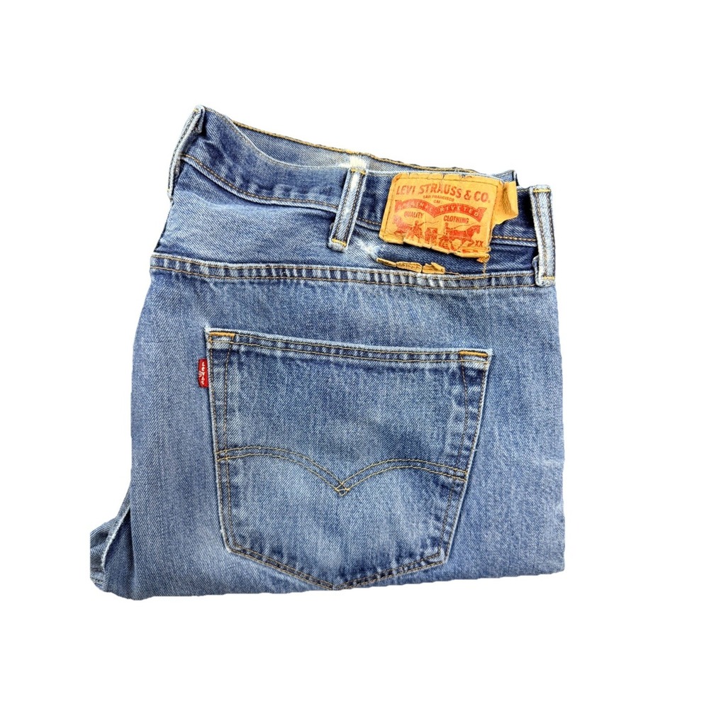 Levis Straight Fit Mens Jeans 42x36 Medium Wash Denim Button Fly Red Tab